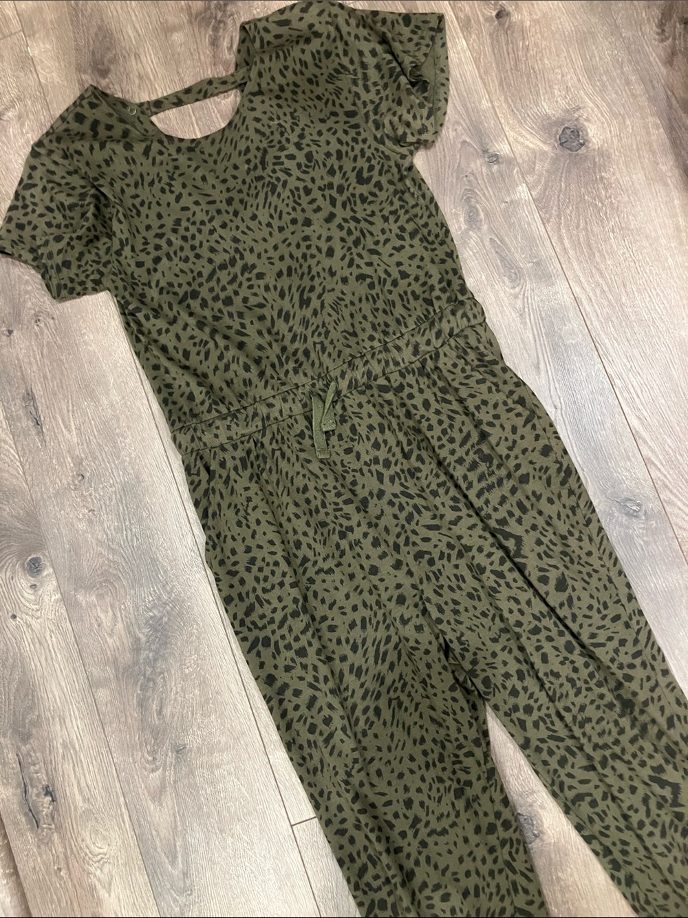 Treasure & Bond Olive and Black Leopard-Spot Jumpsuit, Like New, Size 10/12